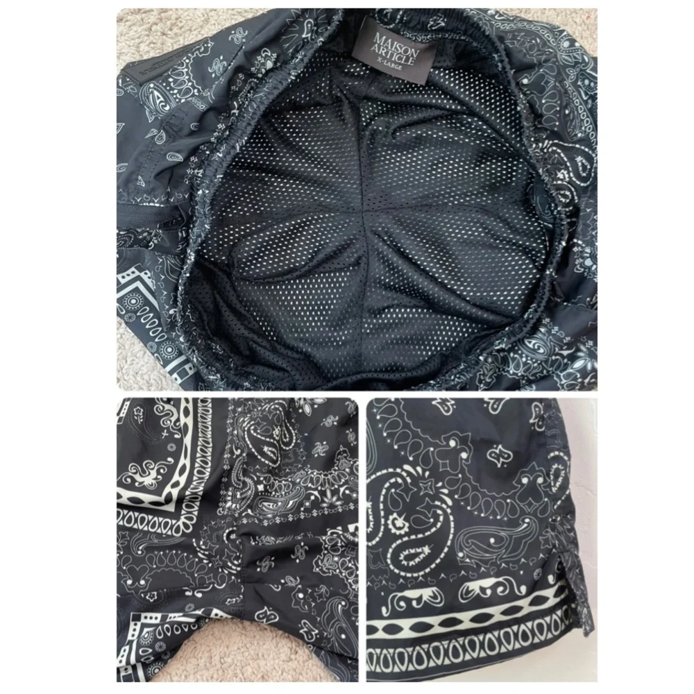 Maison Article Men's Black White Paisley Printed Swim Trunks Shorts Size XL